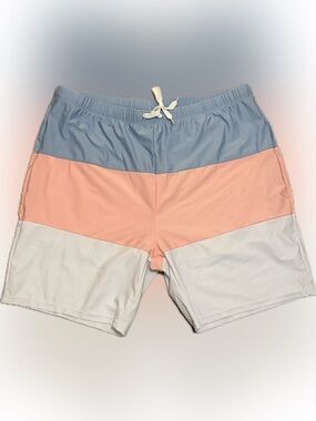 NWT Colorblock Swim Trunks in Blue, Peach & White